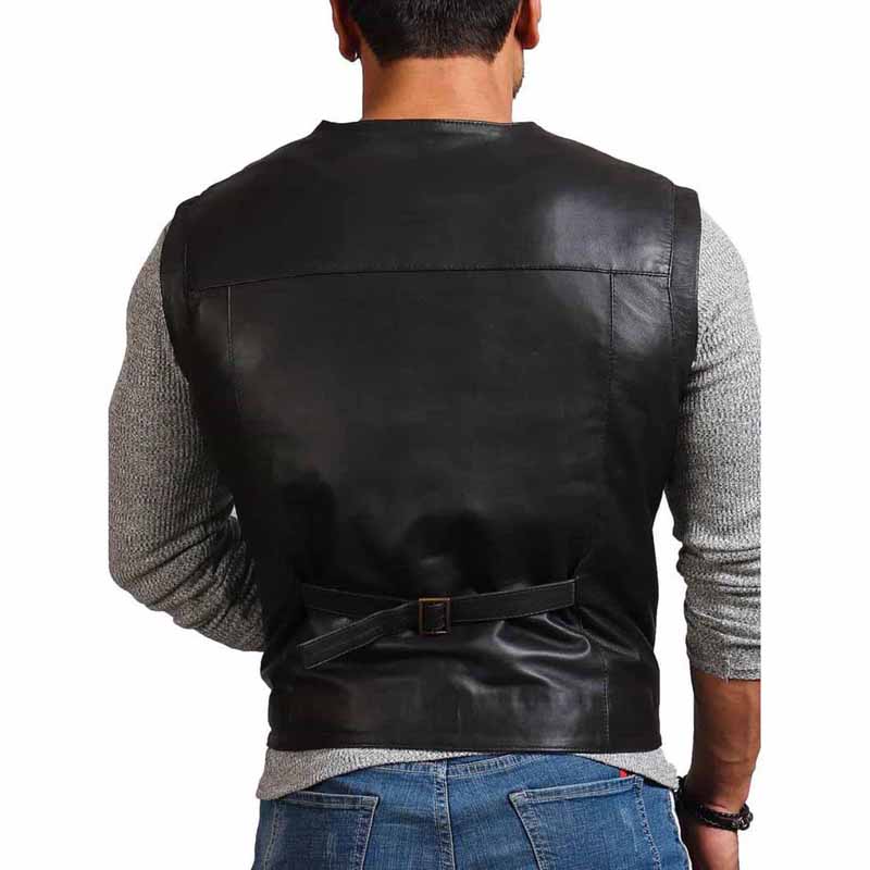 Men Brown Real Leather Vest with Owen Grady Biker Hunter Style