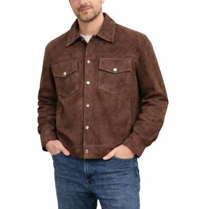 Men Brown Suede Leather Jacket with Colter Shaw Classic Outdoor Style