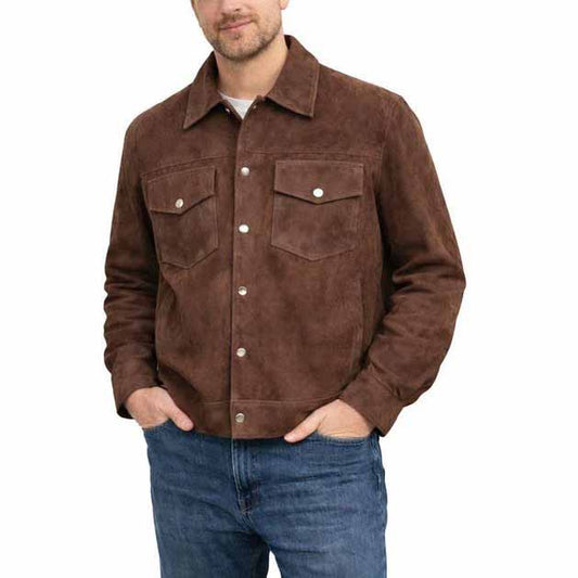 Men Brown Suede Leather Jacket with Colter Shaw Classic Outdoor Style - 3amoto shop