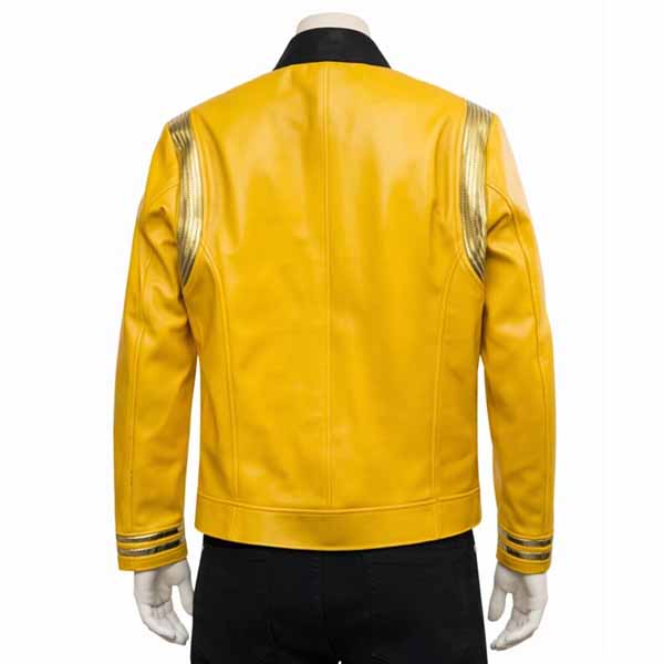 Men Yellow Faux Leather Jacket with Captain Pike Sci Fi Cosplay Style