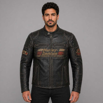 Men’s Harley Davidson Astor Patches Distressed Leather Jacket