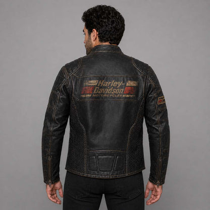 Men’s Harley Davidson Astor Patches Distressed Leather Jacket