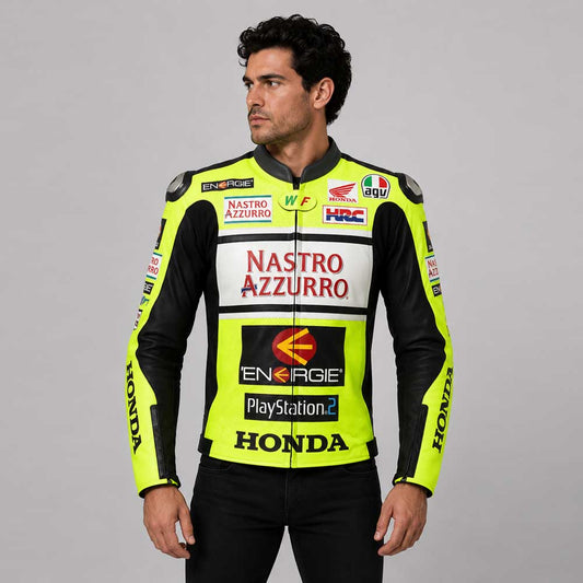 Mens Green Honda Nastro Motorcycle Racing Leather Jacket - 3amoto shop