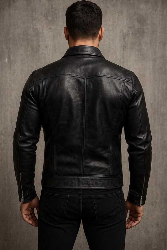 Mens Black Lambskin Leather Shirt Jacket Slim Fit