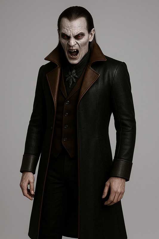 Mens Black Leather Trench Coat Gothic Steampunk Long Coat - 3amoto shop