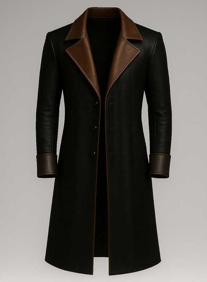 Mens Black Leather Trench Coat Gothic Steampunk Long Coat