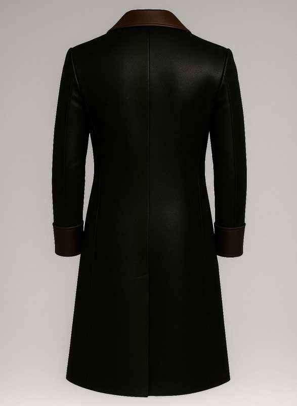 Mens Black Leather Trench Coat Gothic Steampunk Long Coat