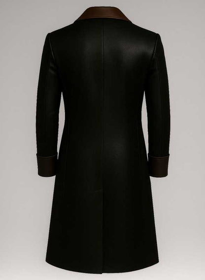 Mens Black Leather Trench Coat Gothic Steampunk Long Coat
