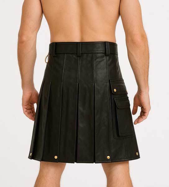 Mens Black Leather Utility Kilt Gothic Punk with Chain