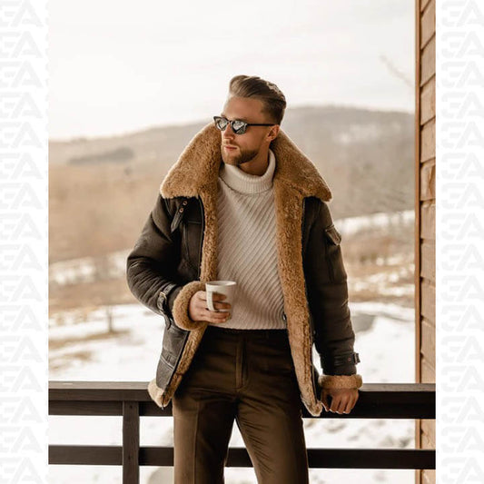 B3 Aviator Shearling Leather Jacket - Shearling Coat - Pilot Jacket - Fashion Leather Jackets USA - 3AMOTO