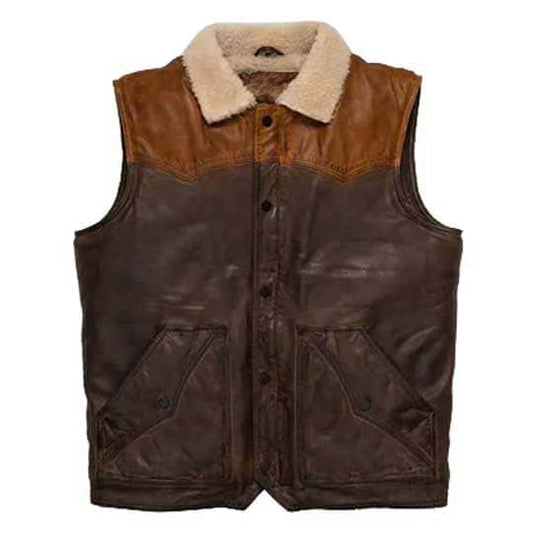 Brown Shearling Fur Sheepskin Leather Vest - Fashion Leather Jackets USA - 3AMOTO