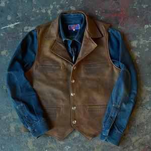 Brown Sheepskin Leather Cowboy Vest - Leather Vest for Men
