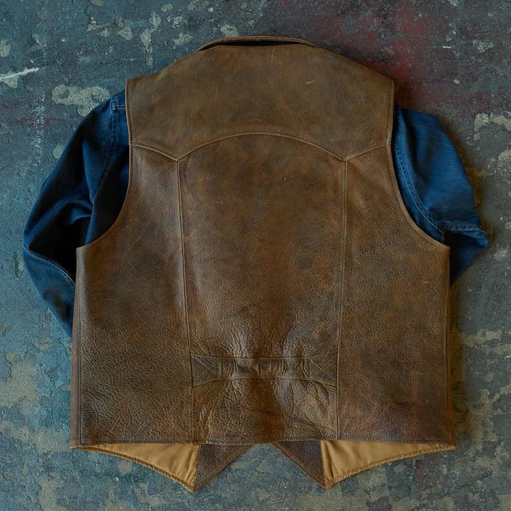 Men's Western Style Brown American Bison Leather Vest