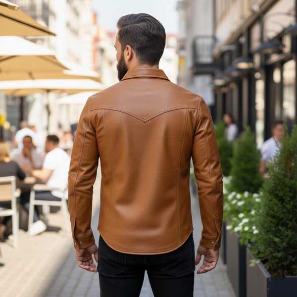 Mens Handmade Genuine Lambskin Leather Western Shirt Jacket