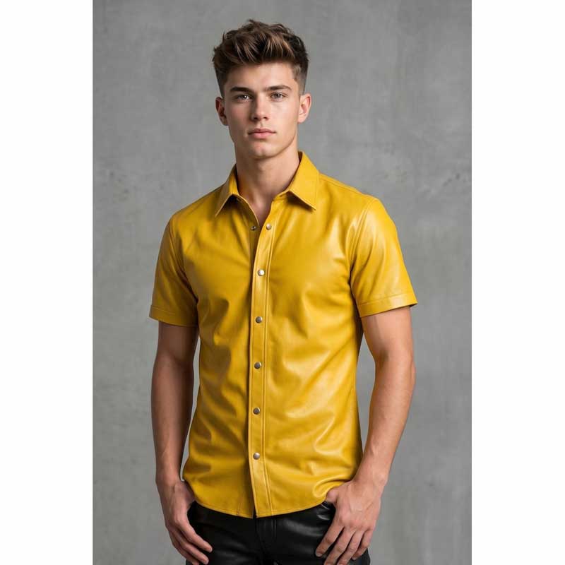 Mens Handmade Mustard Yellow Sheepskin Leather Shirt