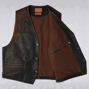 Mens Multi Color Brown Buffalo Leather Vest - Biker Vest