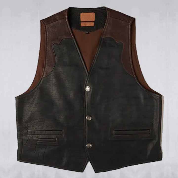 Mens Multi Color Brown Buffalo Leather Vest - Biker Vest