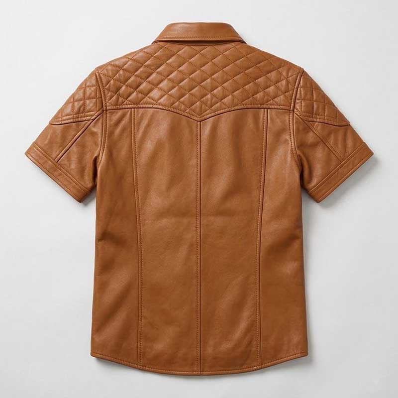 Mens Tan Brown Genuine Leather Vintage Button Up Shirt Jacket