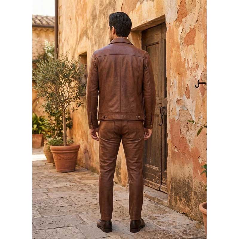 Mens Vintage Brown Genuine Leather Button Up Shirt Jacket