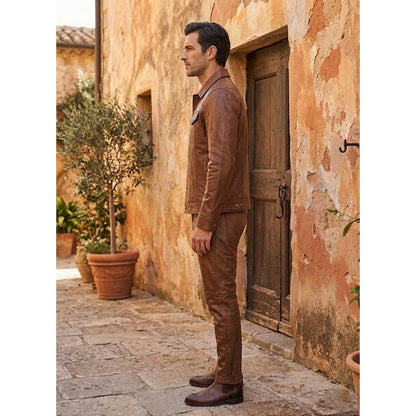 Mens Vintage Brown Genuine Leather Button Up Shirt Jacket