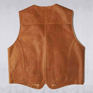 Mens Vintage Brown Sheepskin Leather Cowboy Vest