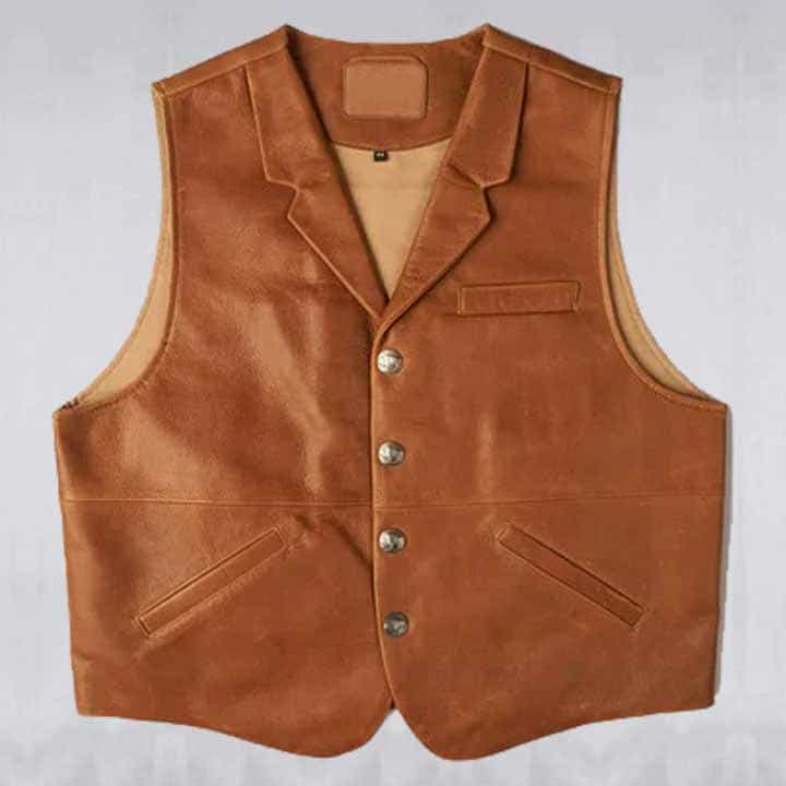 Mens Vintage Brown Sheepskin Leather Cowboy Vest