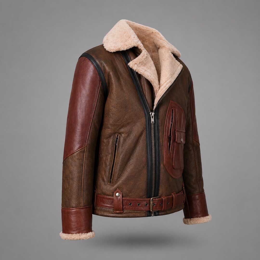 Mens Aviator Raf B3 Leather Bomber Flying Jacket