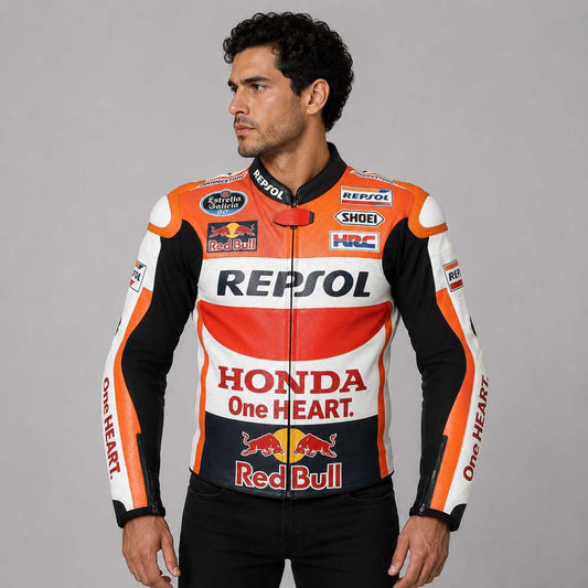 New Mens Multicolor Racing Motorcycle Cowhide Leather Jacket - 3amoto shop
