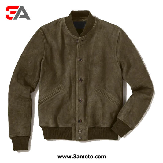 New Mens A1 Sheepskin Suede Leather Bomber Jacket - 3amoto shop