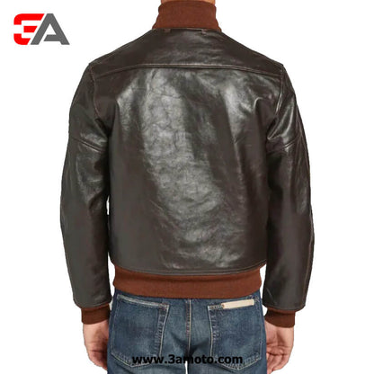 New Mens Vintage Brown A-1 Flight Leather Bomber Jacket