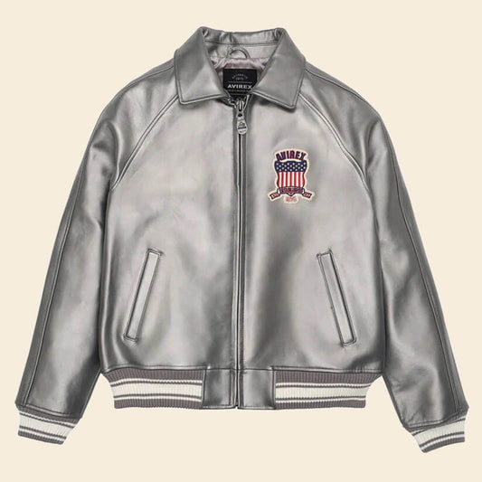 Metallic Silver Letterman Jacket - Fashion Leather Jackets USA - 3AMOTO