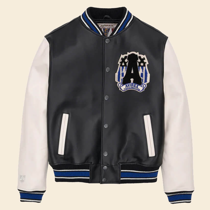 White Black Avirex Varsity Jacket