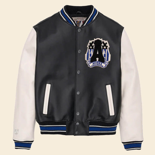 White Black Avirex Varsity Jacket - Fashion Leather Jackets USA - 3AMOTO