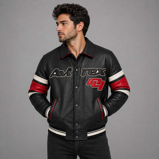 New Black Letterman The Legend Avirex Leather Jacket - 3amoto shop