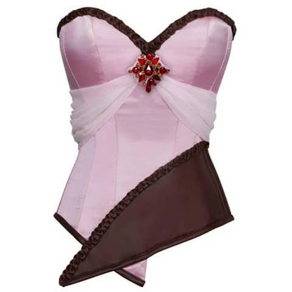 Pink Satin & Faux Leather Braided Trimming Corset