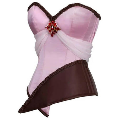 Pink Satin & Faux Leather Braided Trimming Corset