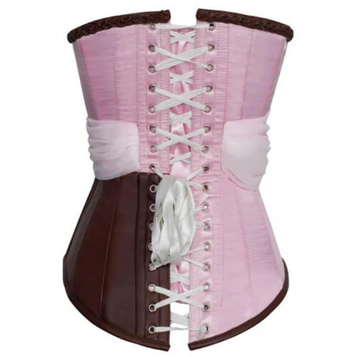 Pink Satin & Faux Leather Braided Trimming Corset