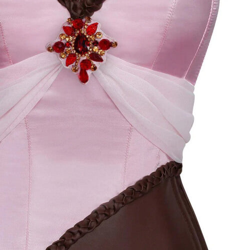 Pink Satin & Faux Leather Braided Trimming Corset