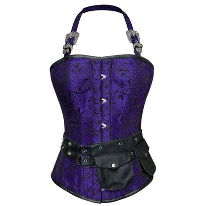 Purple Corset with Strap and Faux Leather Pouch