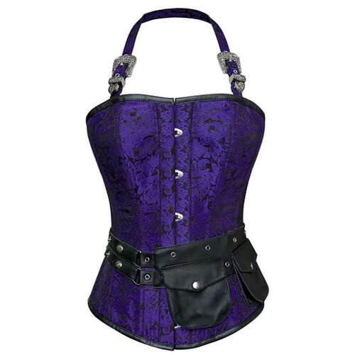 Purple Corset with Strap and Faux Leather Pouch - Fashion Leather Jackets USA - 3AMOTO