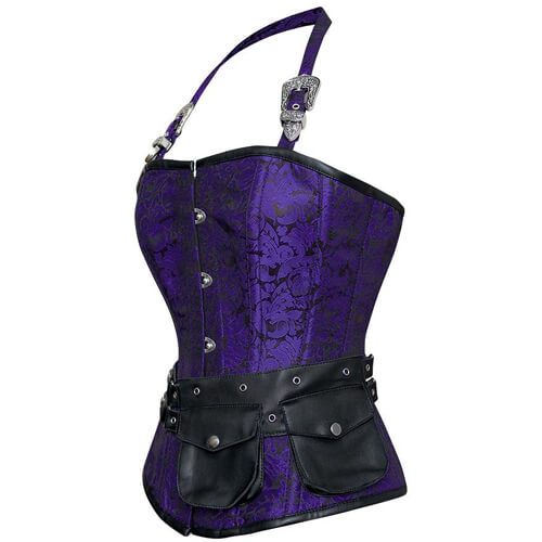 Purple Corset with Strap and Faux Leather Pouch