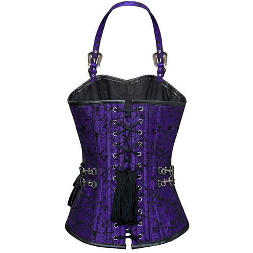 Purple Corset with Strap and Faux Leather Pouch