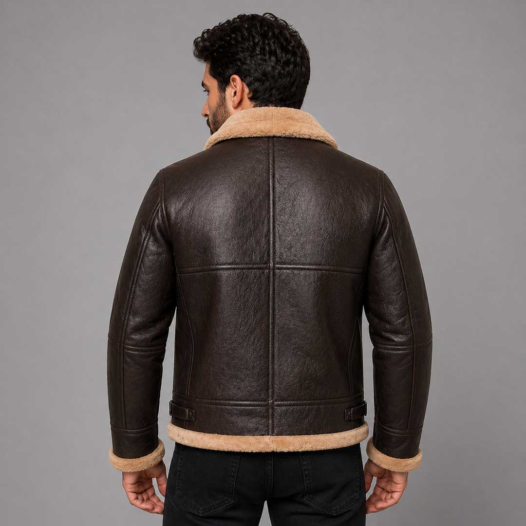 RAF Aviator Bomber Real Shearling Real Sheepskin Brown Leather Jacket