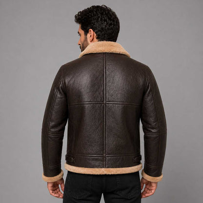 RAF Aviator Bomber Real Shearling Real Sheepskin Brown Leather Jacket