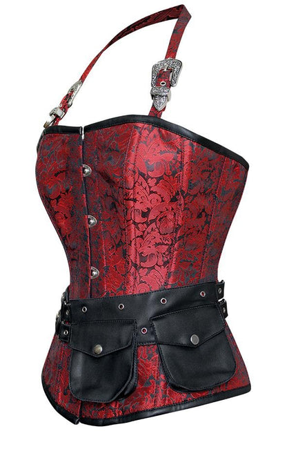 Red Corset with Strap and Faux Leather Pouch