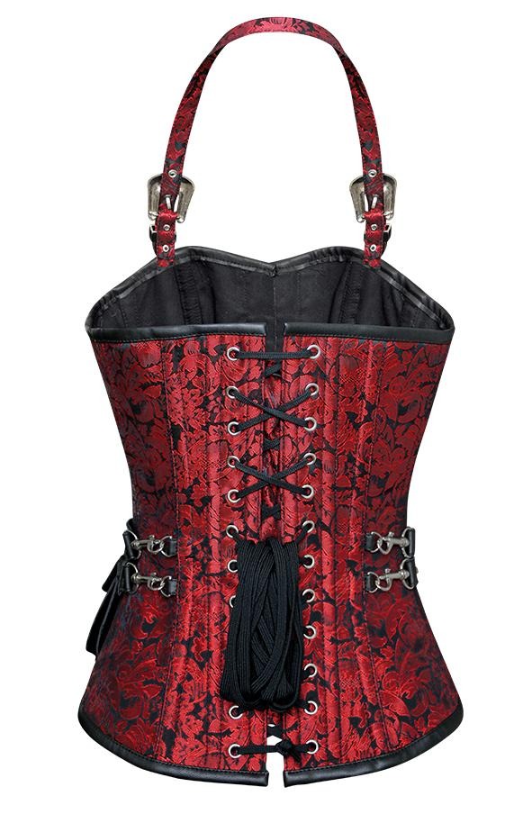 Red Corset with Strap and Faux Leather Pouch