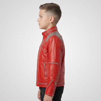 Red leather performance and cosplay jacket for boys