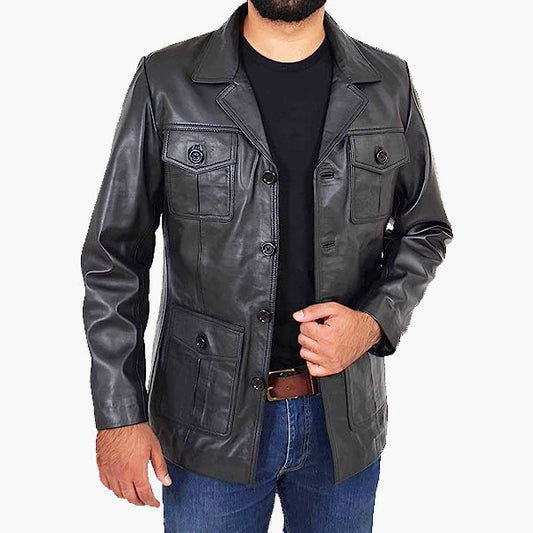 Retro Hunter Classic Leather Safari Blazer - Fashion Leather Jackets USA - 3AMOTO