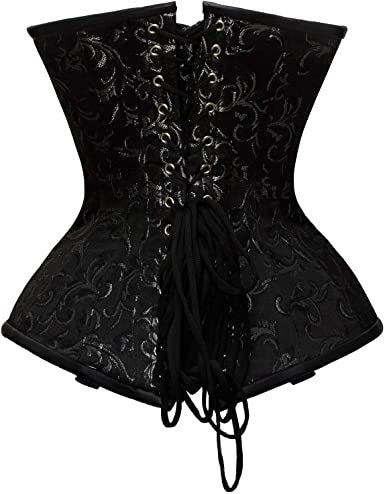 Silver Brocade & Faux Leather Underbust Corset With Chain Details