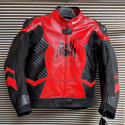 Spider-Man racing motorcycle cowhide leather jacket by 3AMOTO - 3amoto shop